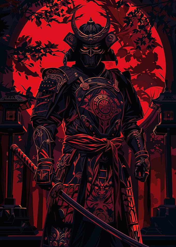 Samurai Warrior in Red and Black
