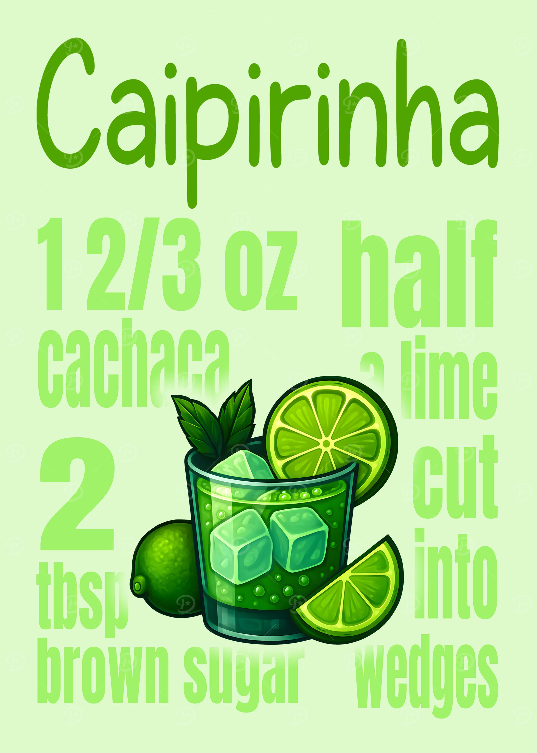 Caipirinha Cocktail Art Print – Classic Brazilian Cachaça Drink Recipe Wall Decor for Bar, Kitchen, or Lounge