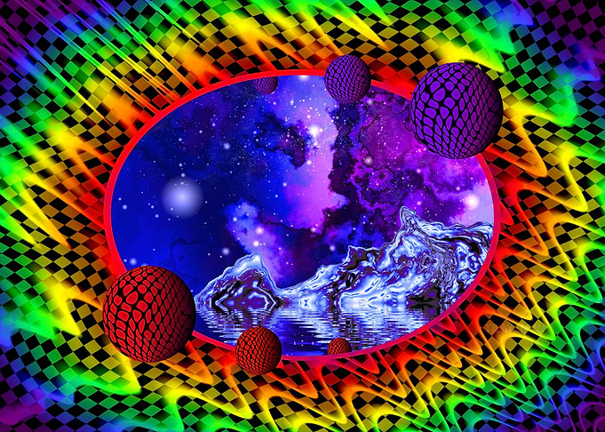 'Xerxia Four' Psychedelic Space Landscape with Spheres