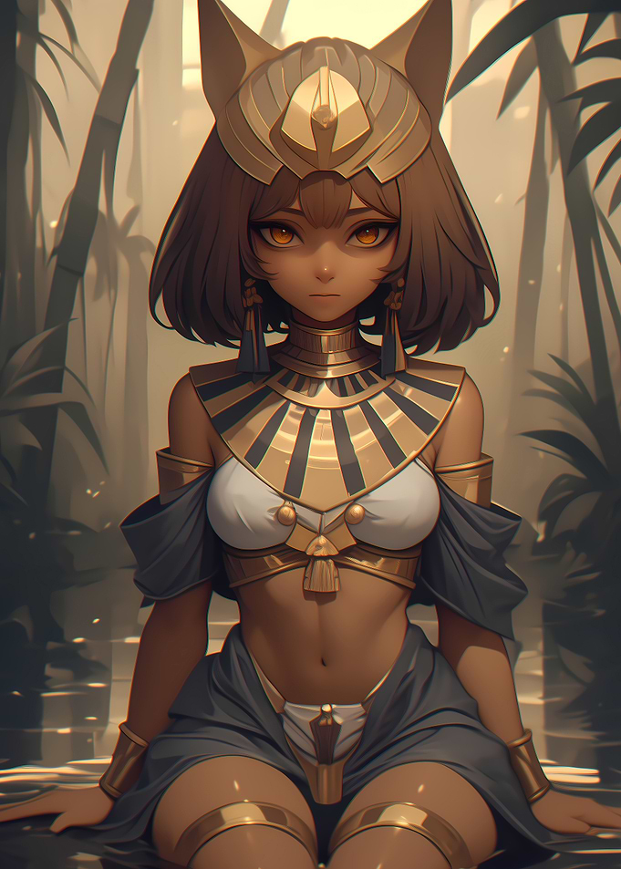 Anime Girl with Egyptian Cat Headdress