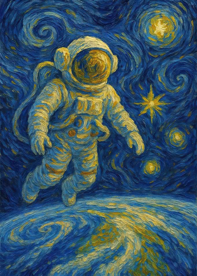 Astronaut in Starry Night Style