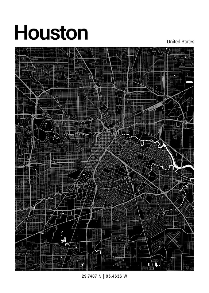 Houston Black and White Map