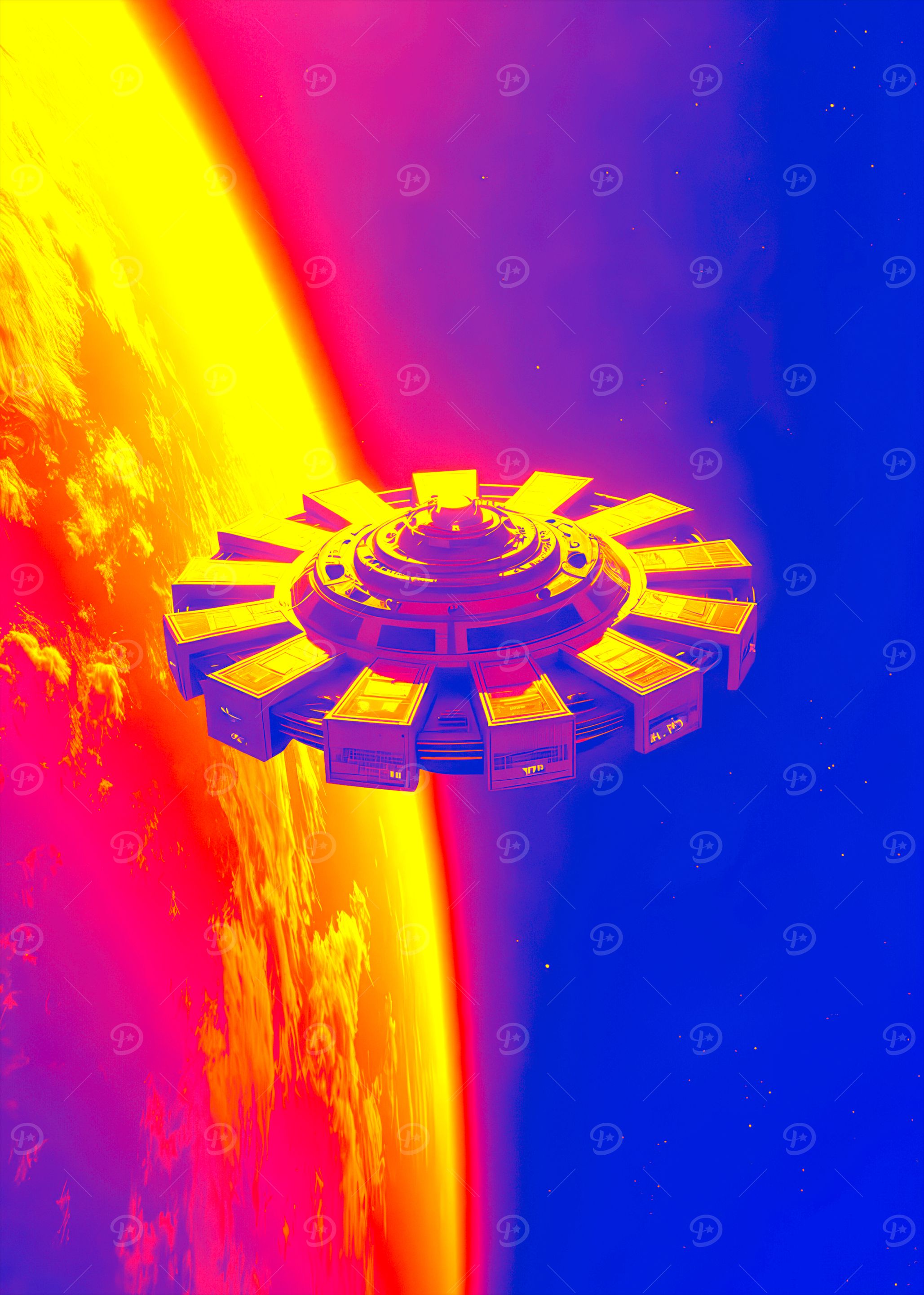 Space Station Orbiting a Planet