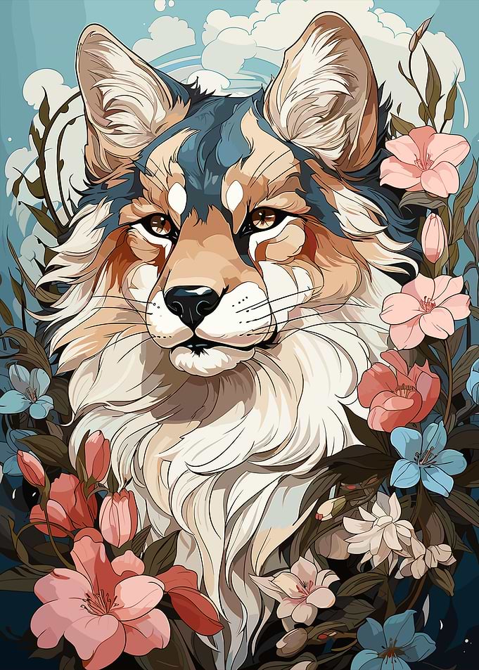 Floral Wolf Portrait