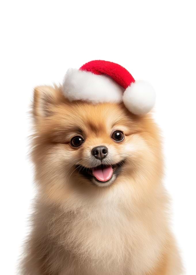 Pomeranian dog with Santa hat