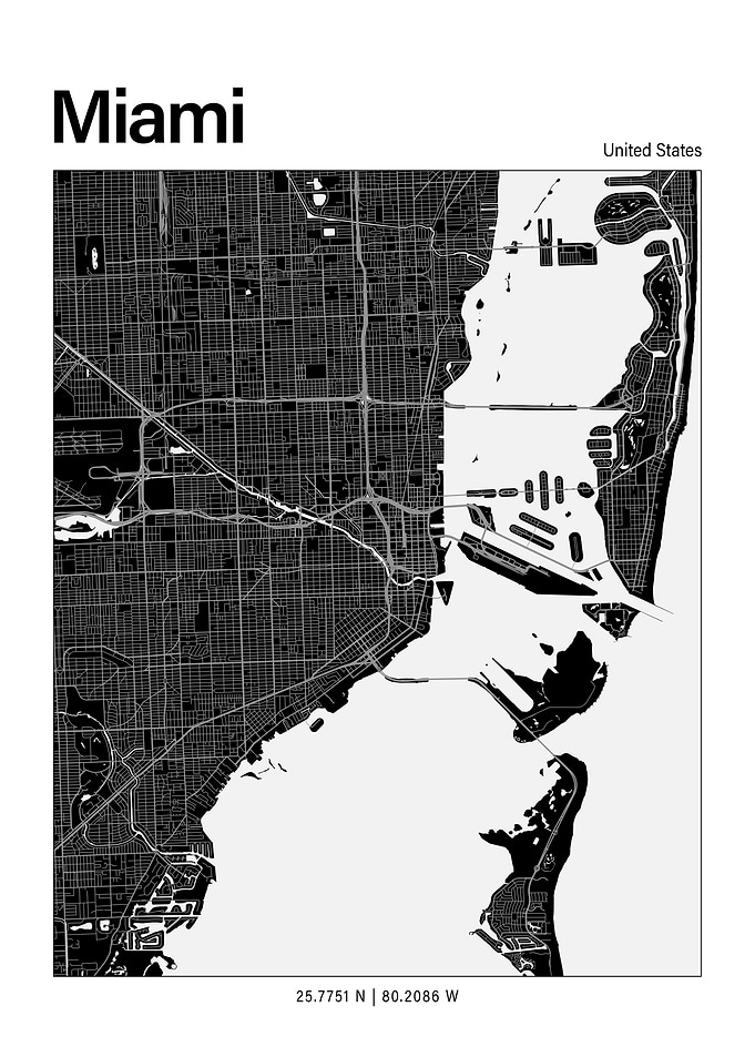 Miami Black and White Map
