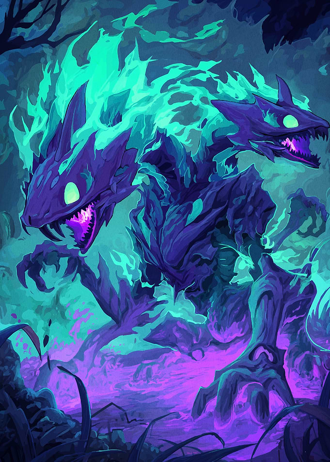Two-Headed Dragon with Turquoise Flames
