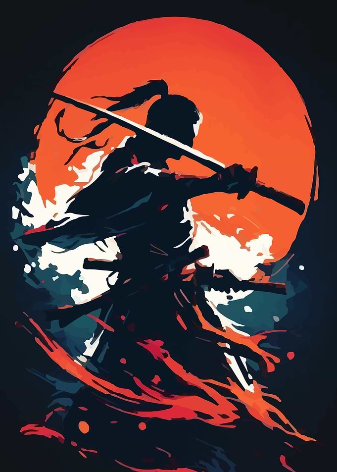 Samurai Silhouette with Rising Sun