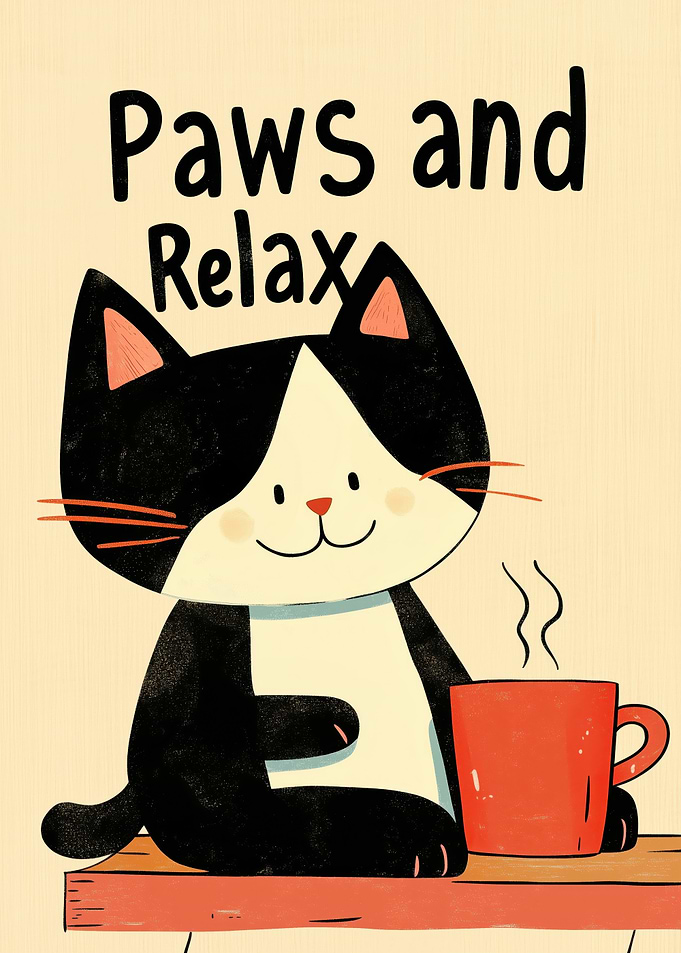 Paws and Relax Cat Illustration