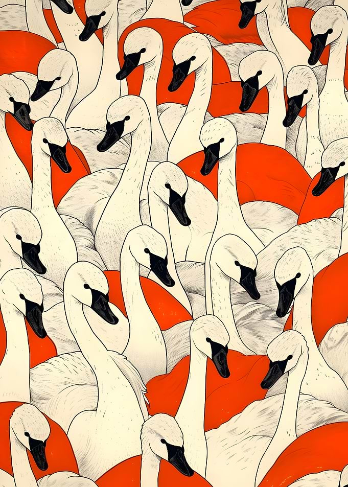 Swans and Orange Shapes Pattern