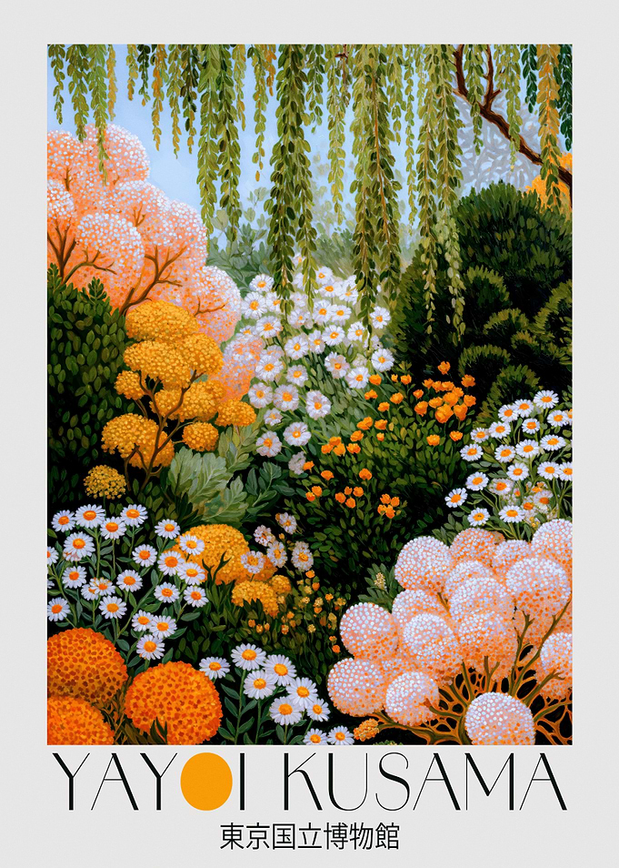 Japanese Wall Art Yayoi Kusama Poster dopamine decor Maximalist Wall Art Floral Print Botanical printable Wall Art green Japandi Wall Art