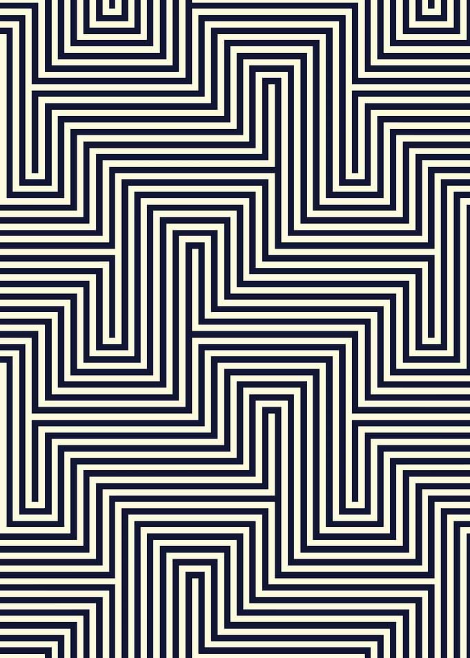 Geometric Maze Pattern in Navy and Beige
