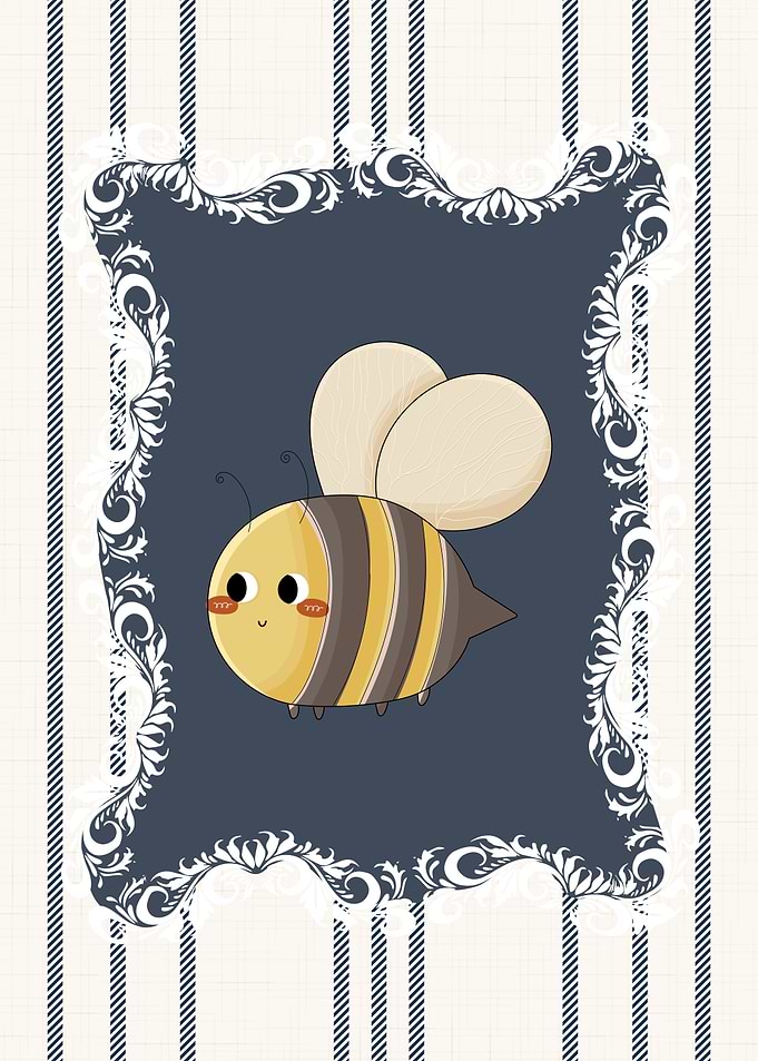 Nursery Farm Animal Bee in Navy Blue and White