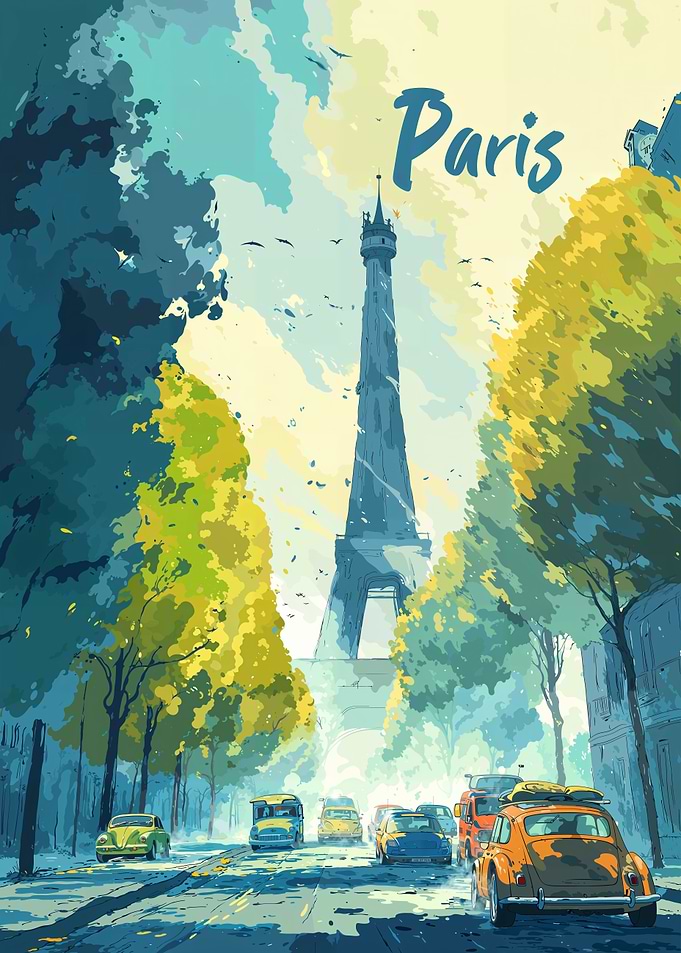 Paris Eiffel Tower Street Scene