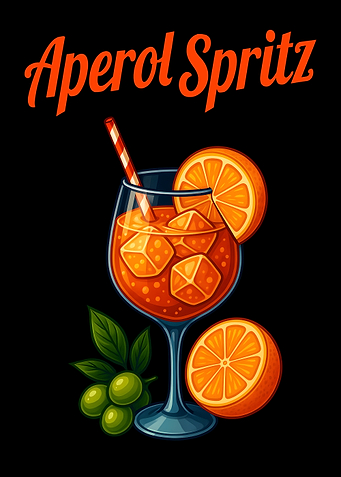 Aperol Spritz Cocktail Art Print – Classic Italian Aperitivo Recipe Wall Decor for Bar, Kitchen, or Lounge