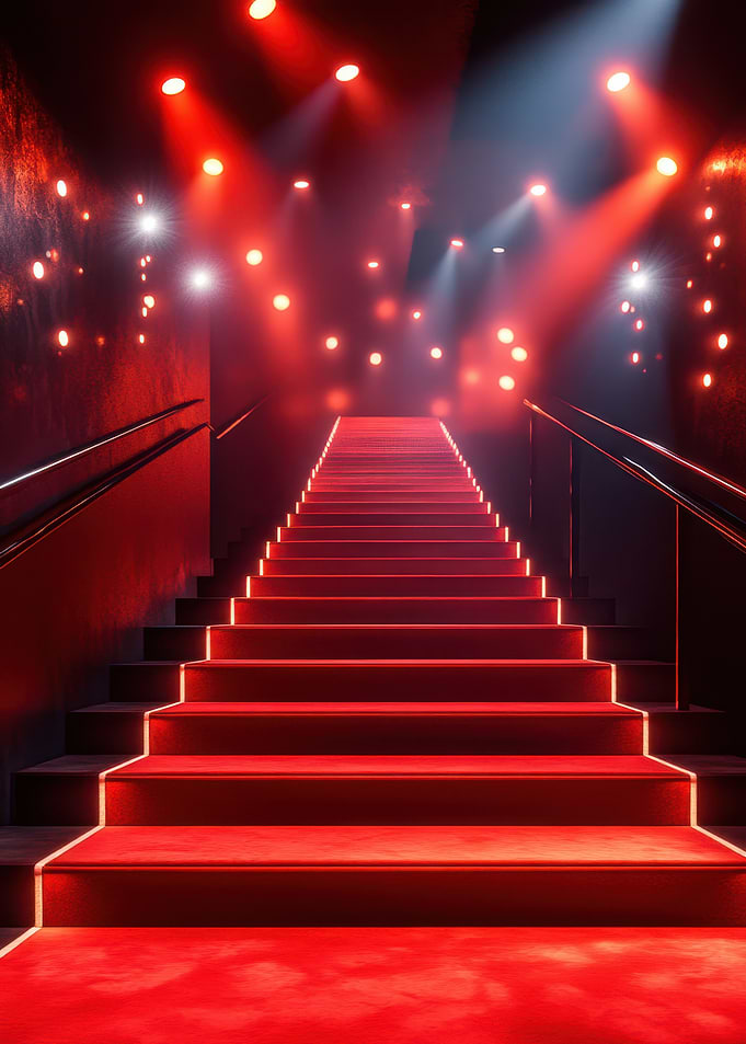 Red Carpet Stairs with Spotlights