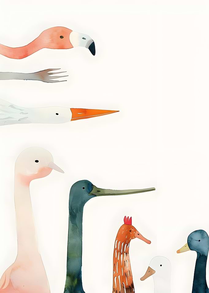 Watercolor Bird Heads Illustration