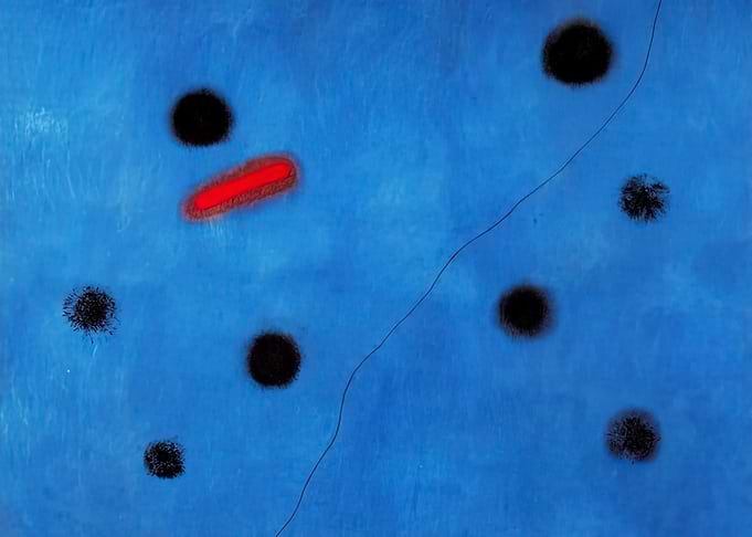Abstract Blue Painting with Black Dots, joan miro artwork