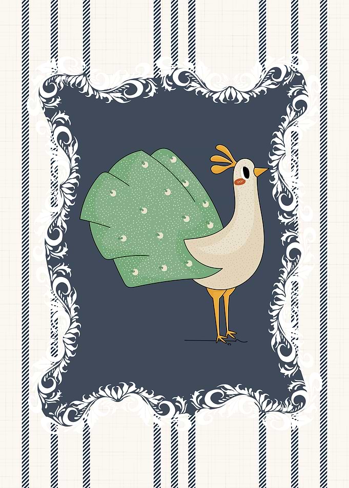Nursery Farm Animal Pheasant in Navy Blue and White