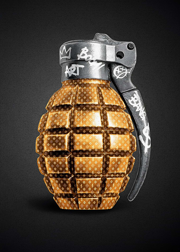 Golden Threat – Graffiti Luxury Grenade Art Print