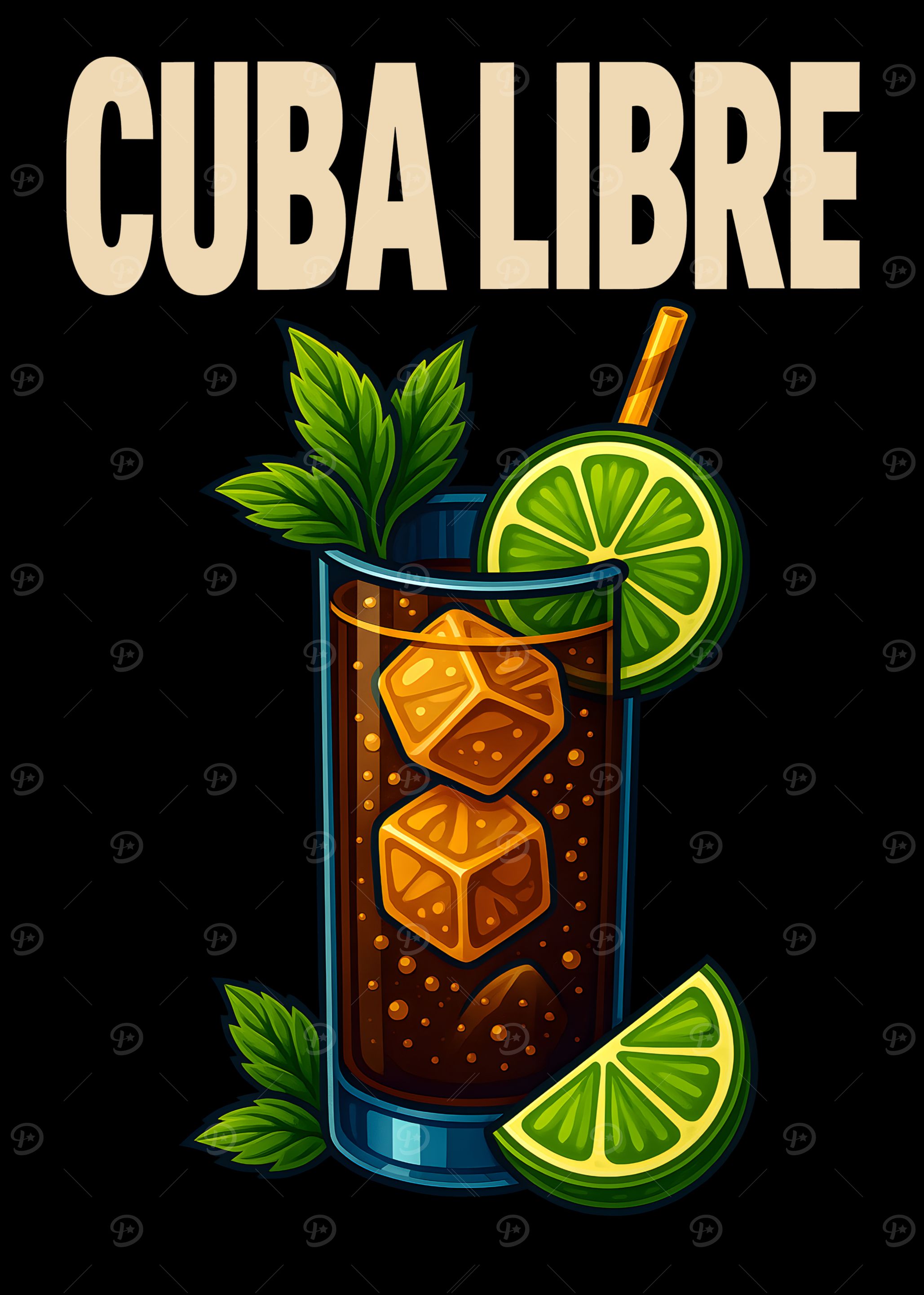 Cuba Libre Cocktail Art Print – Classic Rum & Cola Drink Recipe Wall Decor for Bar, Kitchen, or Lounge