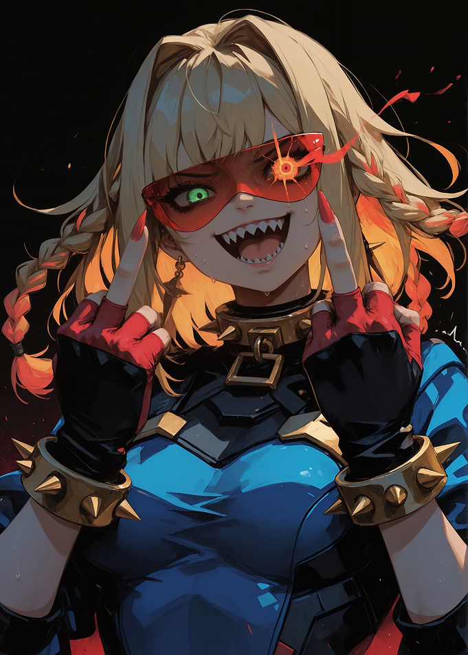 Punk Anime Villain Girl with Shark Smile and Spikes