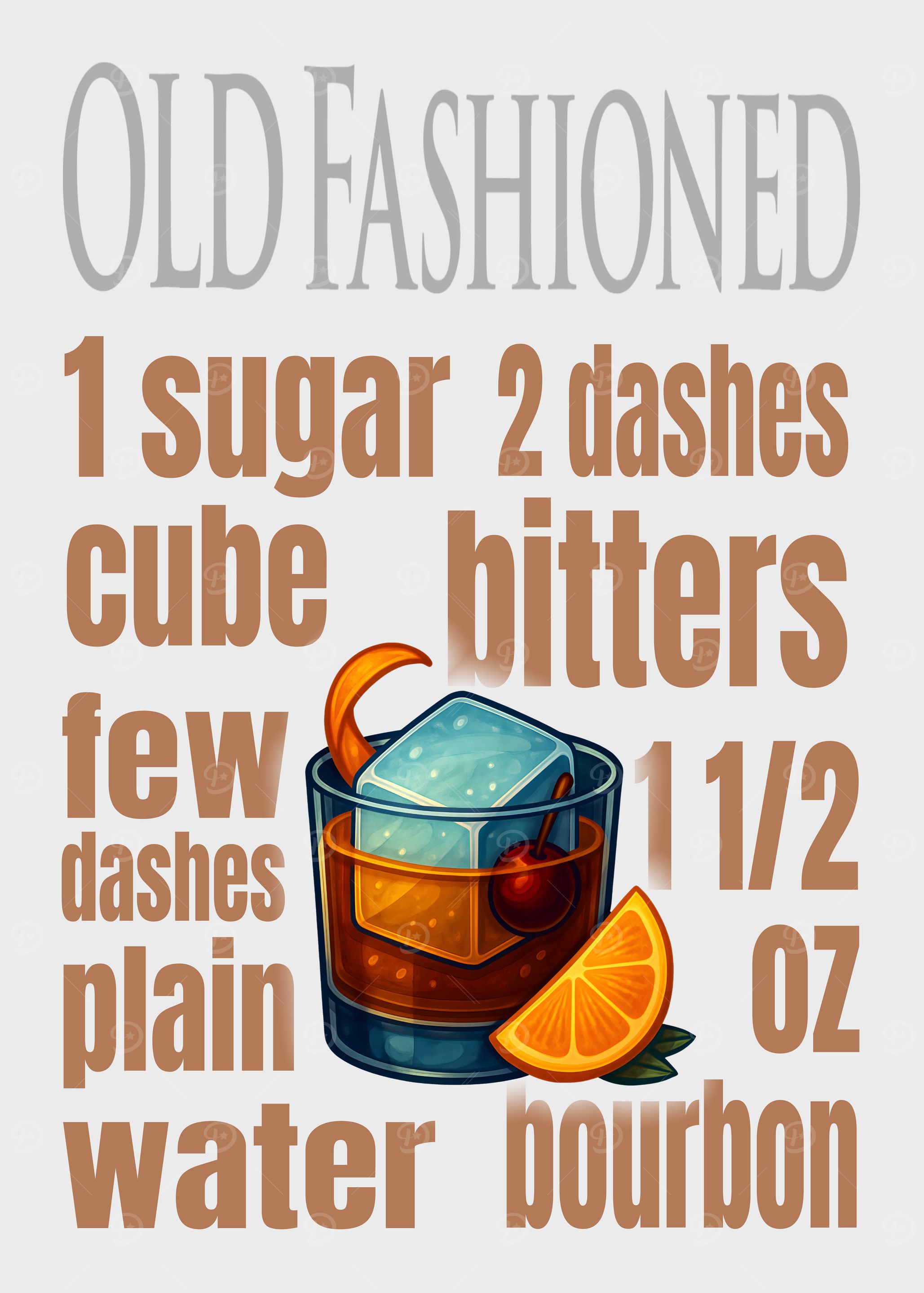 Old Fashioned Cocktail Art Print – Classic Whiskey Drink Recipe Wall Decor for Bar, Kitchen, or Lounge