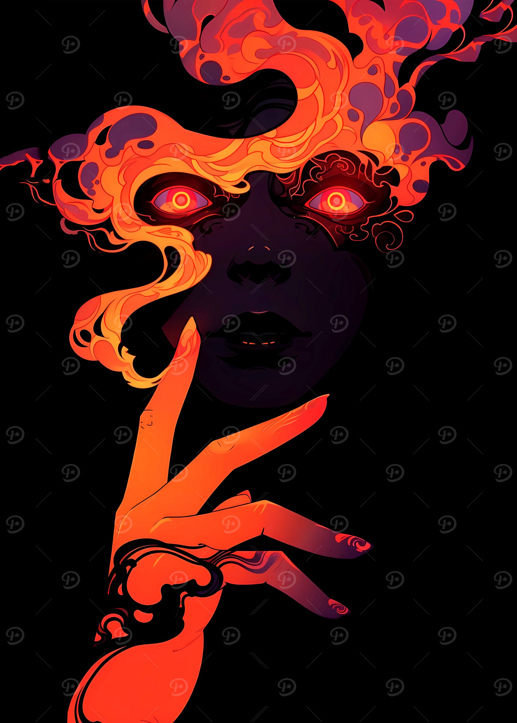 Fiery Face with Hand