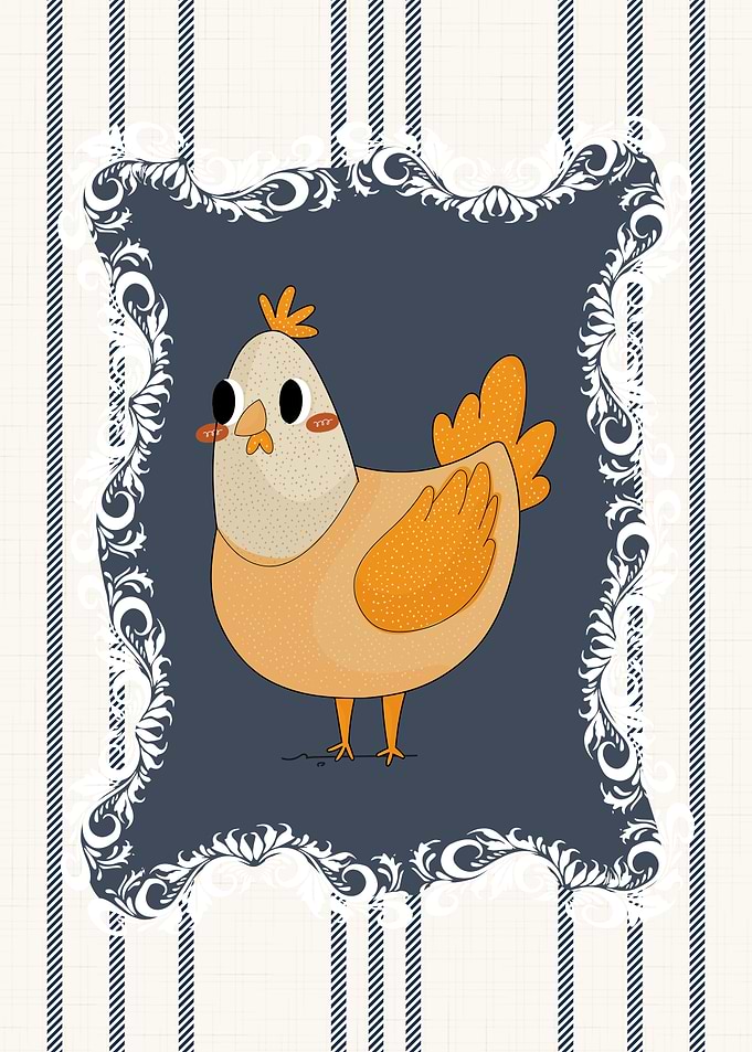 Nursery Farm Animal Chicken in Navy Blue and White