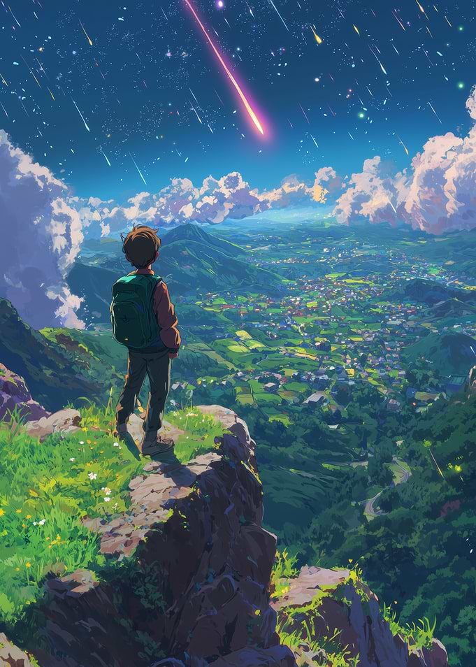 Anime Boy Watching Meteor Shower