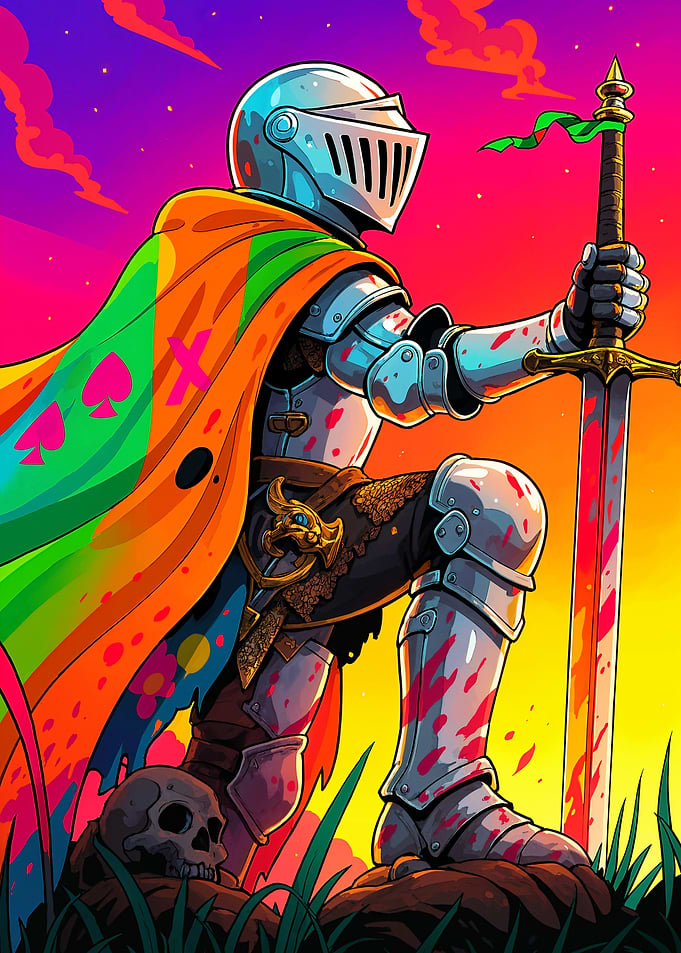 Psychedelic Knight with Sword and Skull