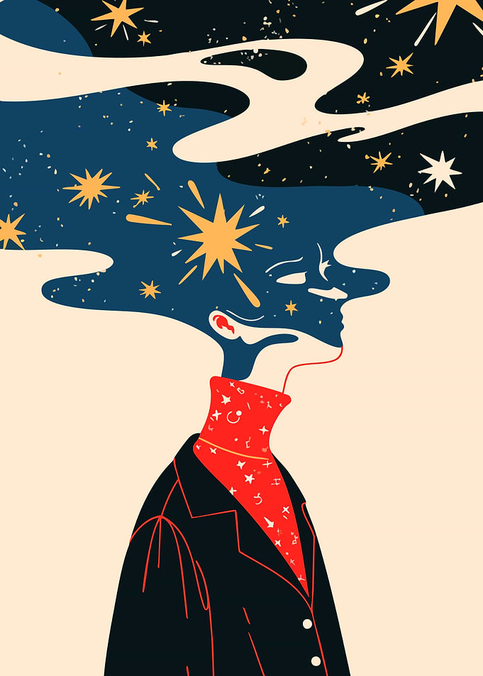 Starry Head Mind Space Surreal Minimalist Art Illustration