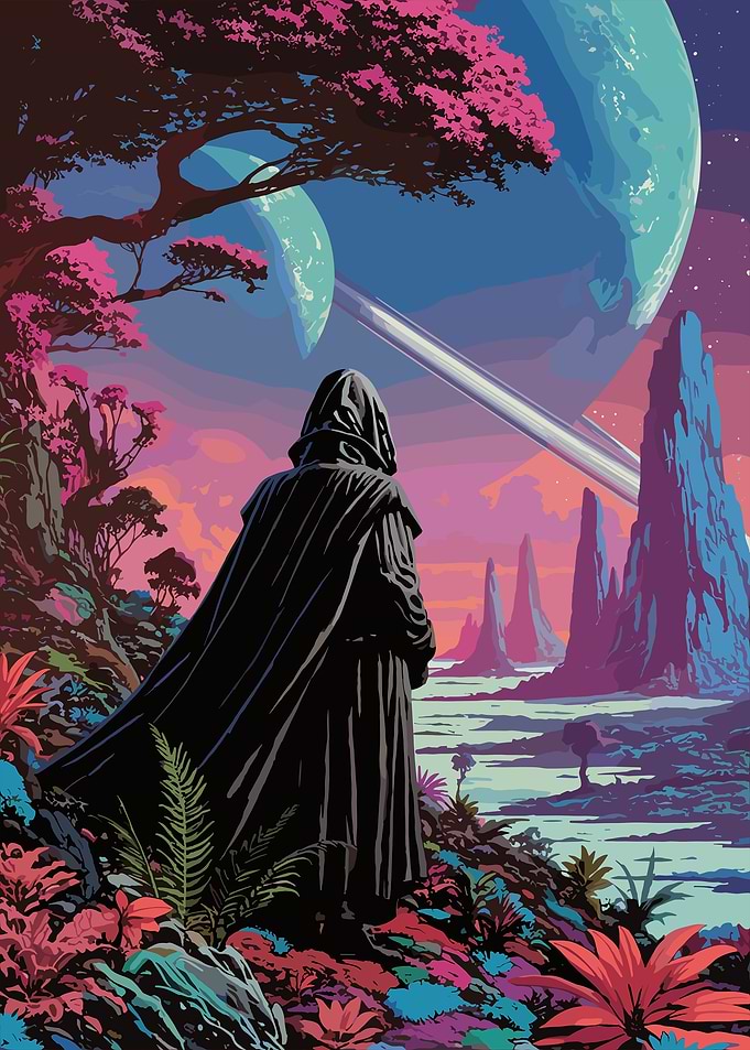 Hooded Figure on Alien Planet