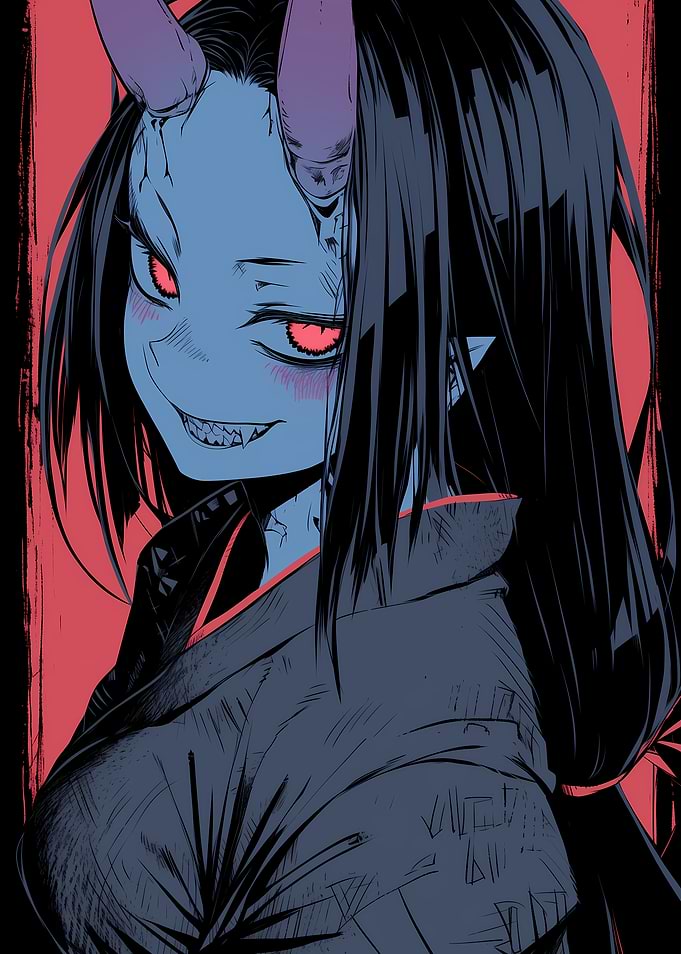 Anime Demon Girl with Red Eyes