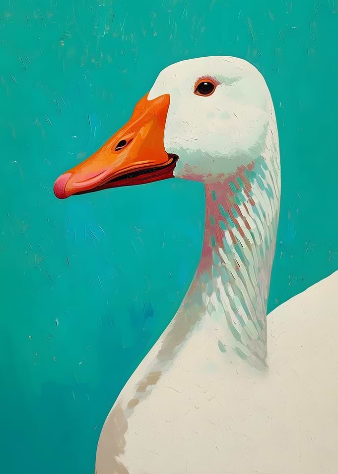 Goose Portrait on Teal Background