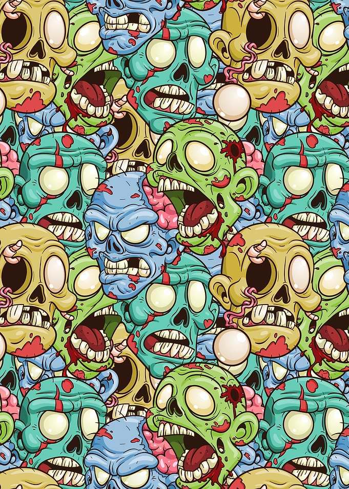 Cartoon Zombie Heads Pattern