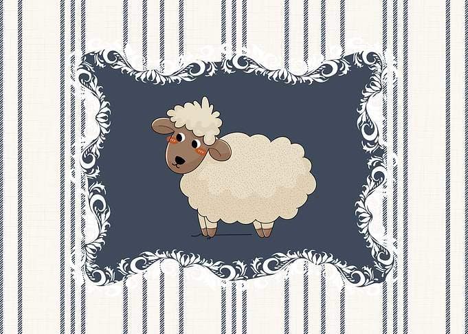 Nursery Farm Animal Sheep in Navy Blue and White