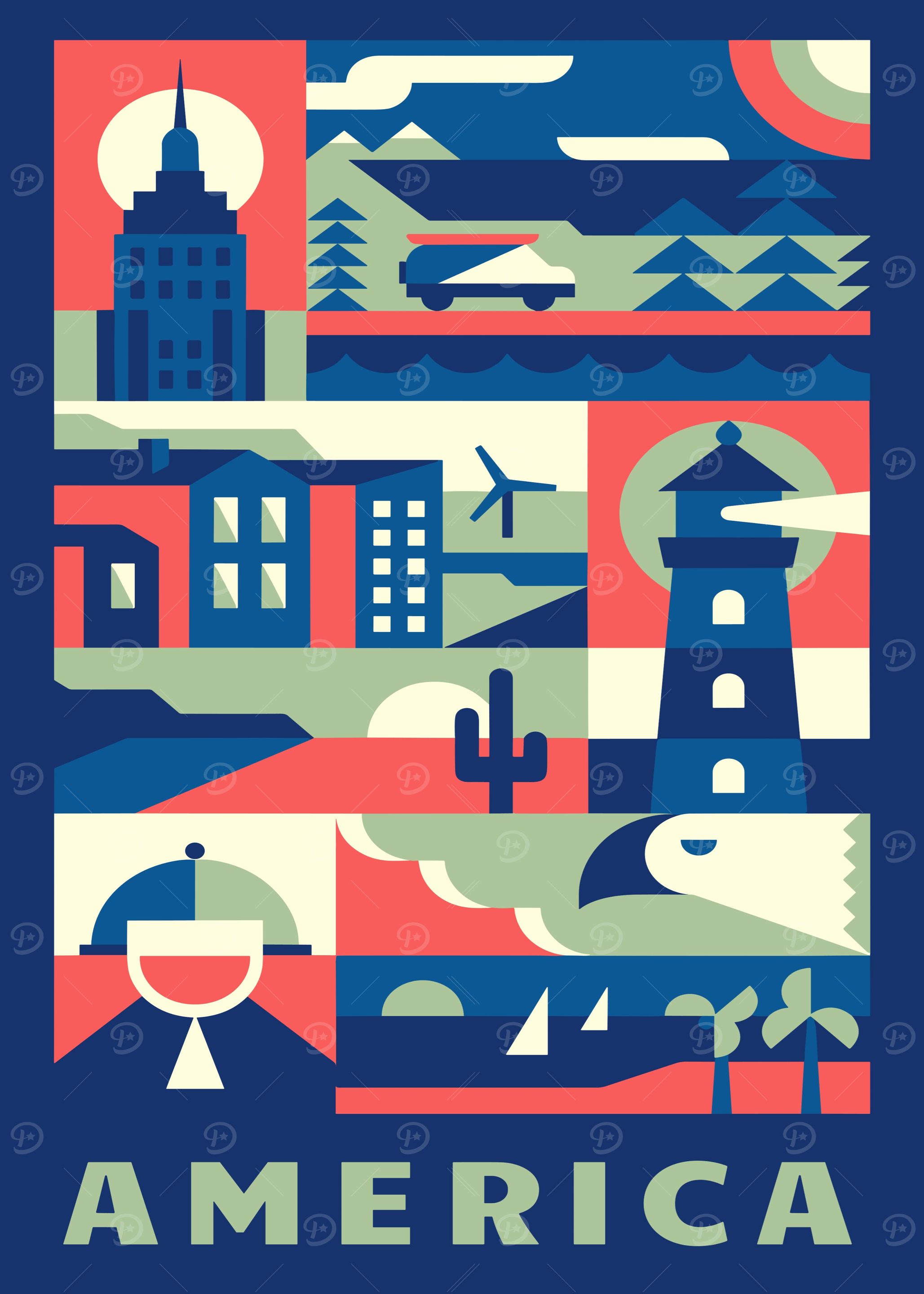 America: Geometric Travel Poster