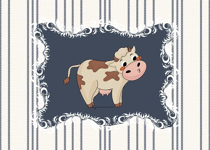 Nursery Farm Animal Cow in Navy Blue and White