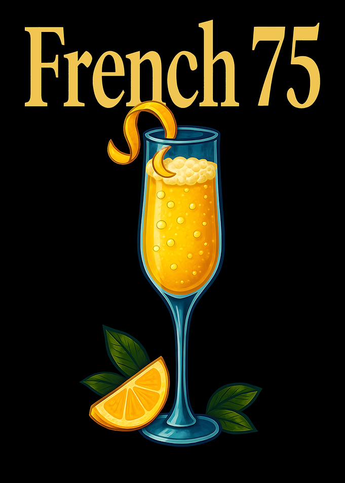 French 75 Cocktail Art Print – Elegant Champagne & Gin Drink Recipe Wall Decor for Bar, Kitchen, or Lounge