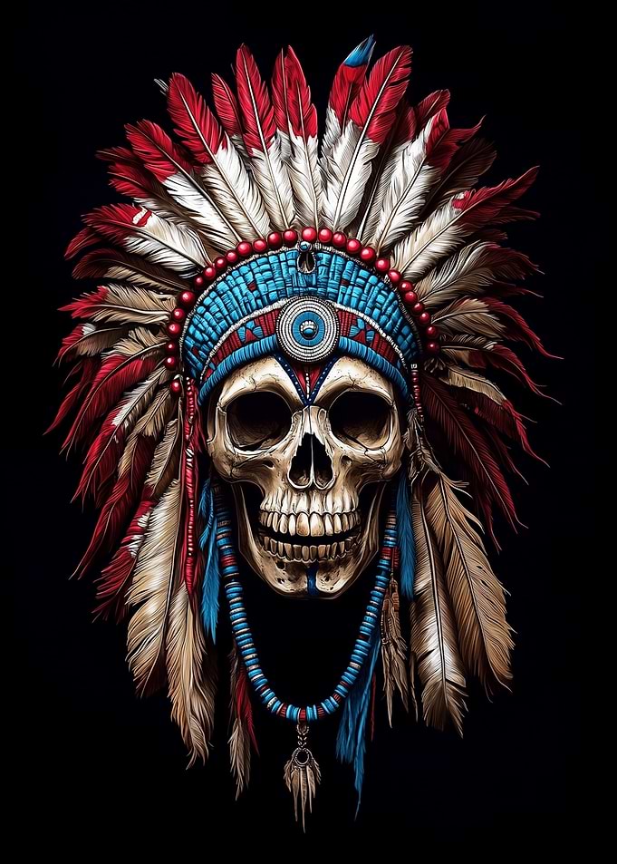 Skull in Native American Headdress