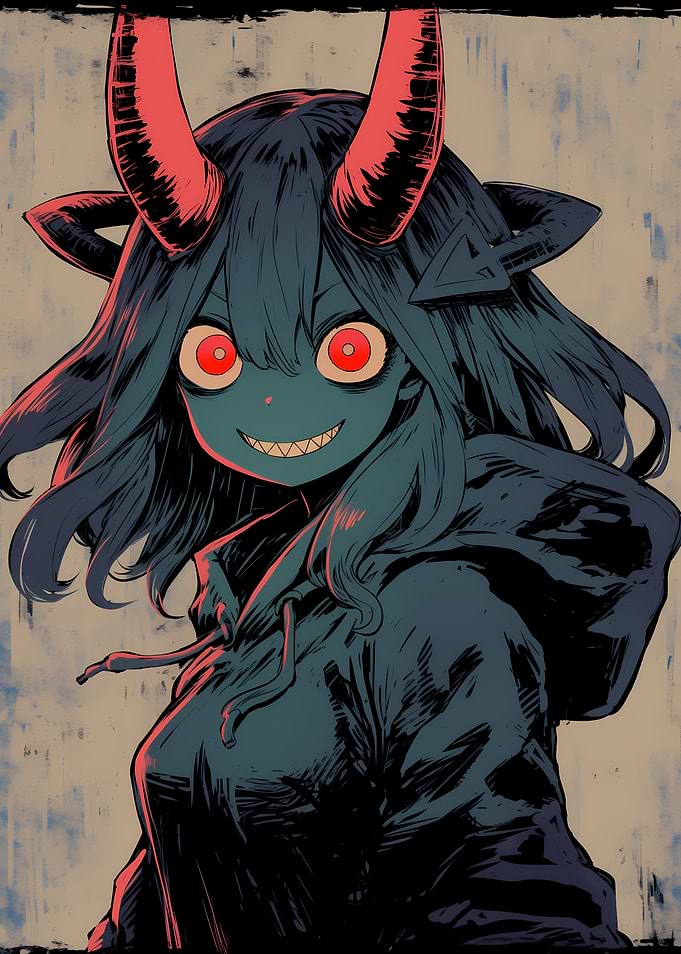 Anime Devil Girl with Hoodie
