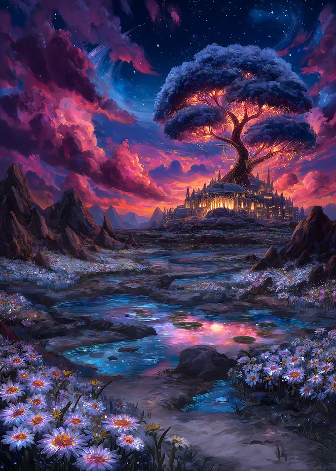 Fantasy Landscape with Tree and Castle