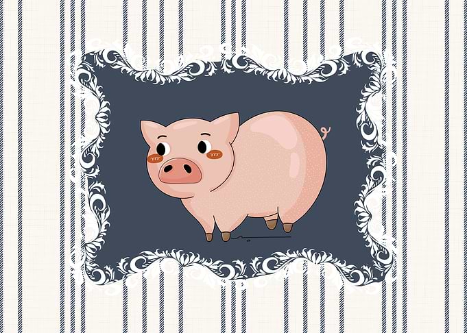 Nursery Farm Animal Pig in Navy Blue and White