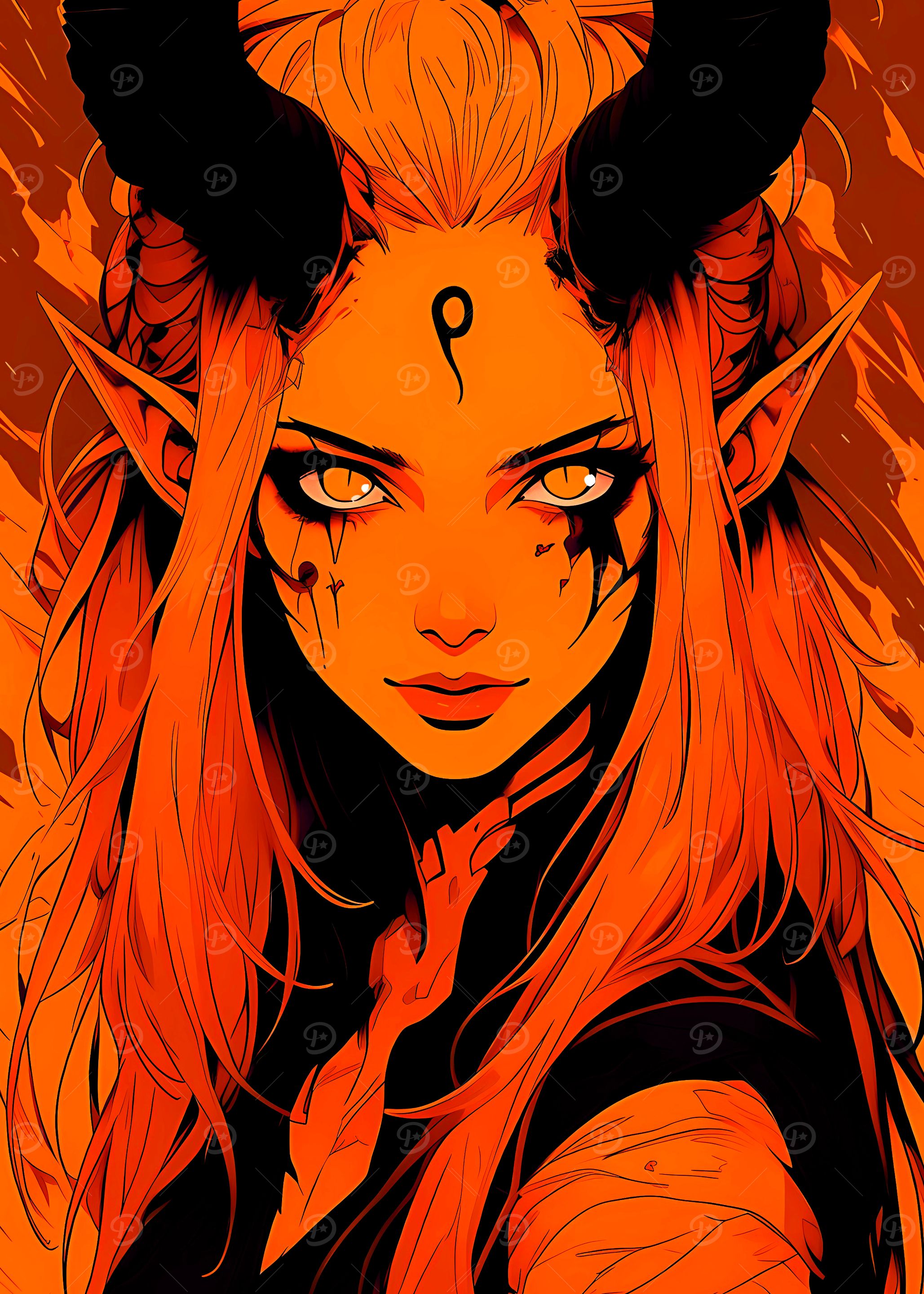 Orange Demon Girl Portrait