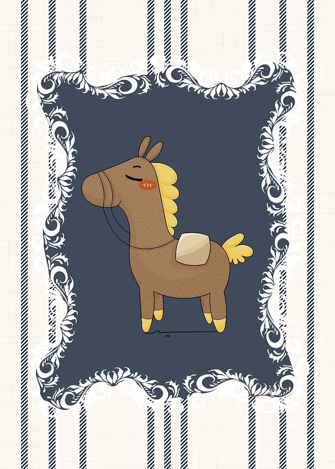 Nursery Farm Animal Horse in Navy Blue and White