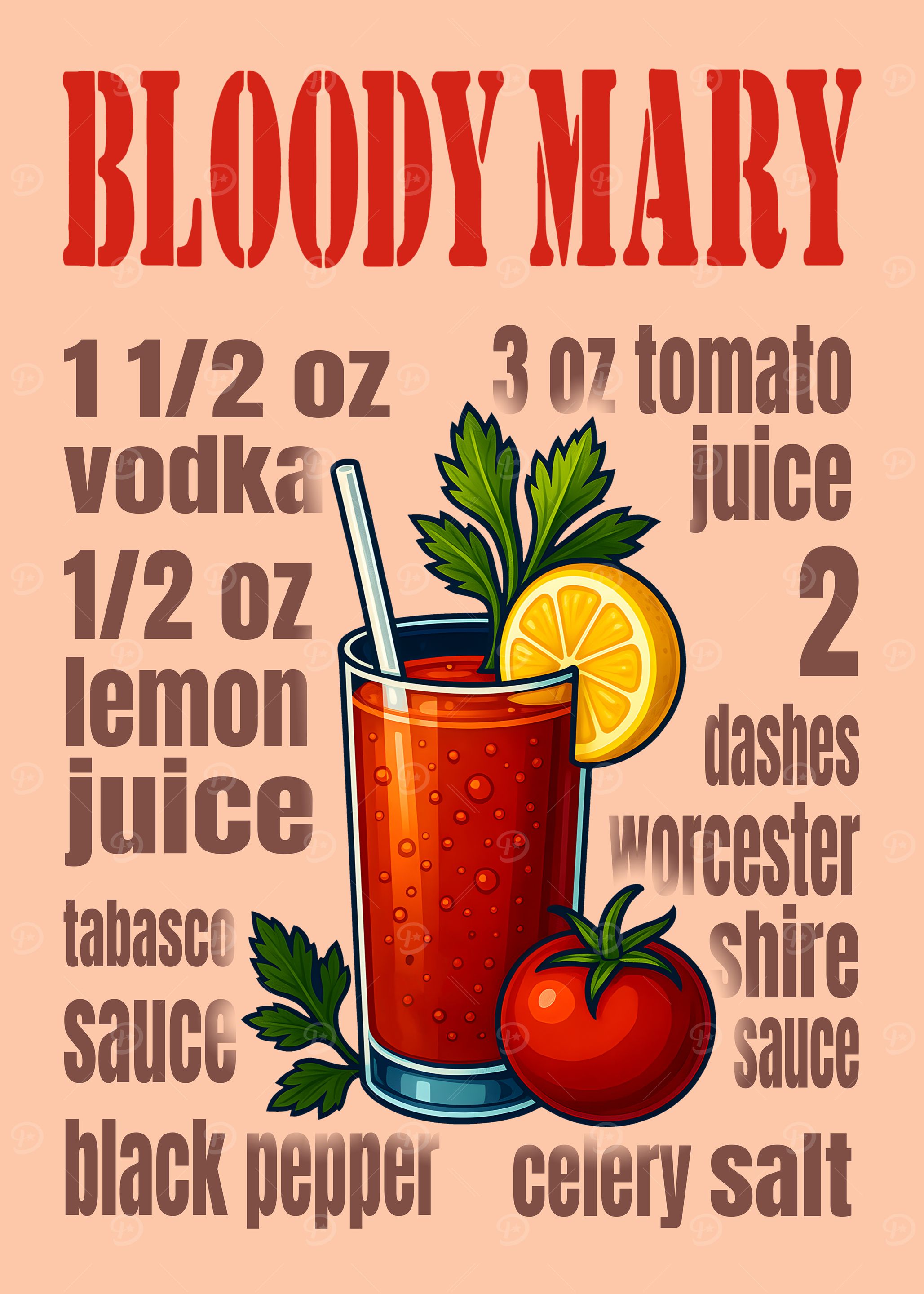 Bloody Mary Cocktail Art Print – Bold Vodka & Tomato Drink Recipe Wall Decor for Bar, Kitchen, or Lounge