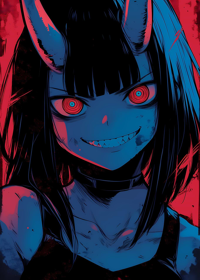 Anime Devil Girl with Red Eyes