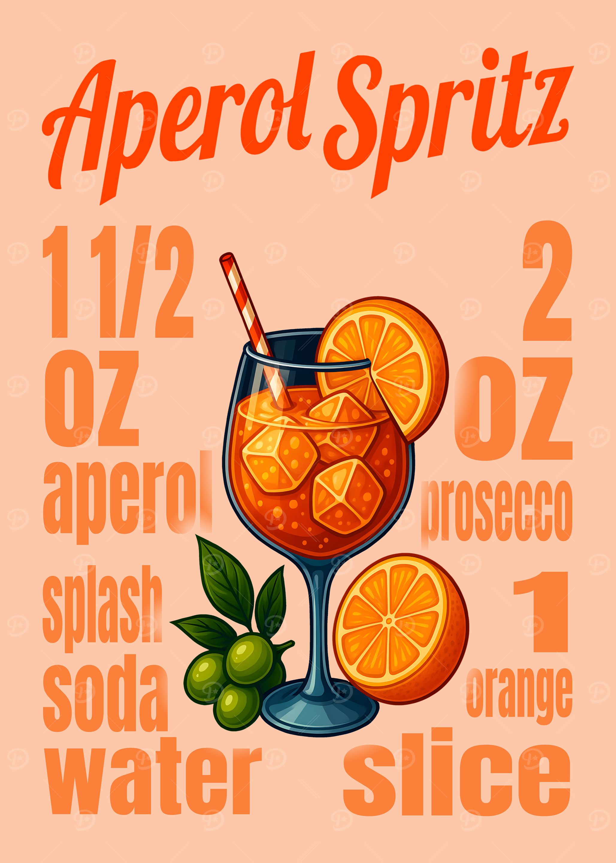 Aperol Spritz Cocktail Art Print – Classic Italian Aperitivo Recipe Wall Decor for Bar, Kitchen, or Lounge