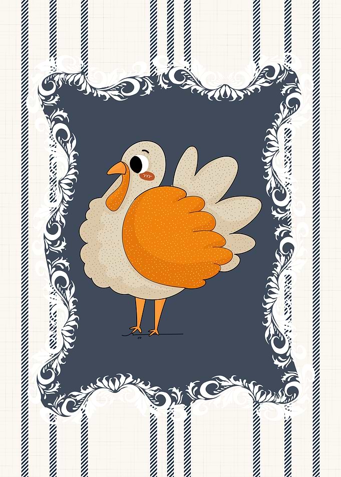 Nursery Farm Animal Turkey in Navy Blue and White